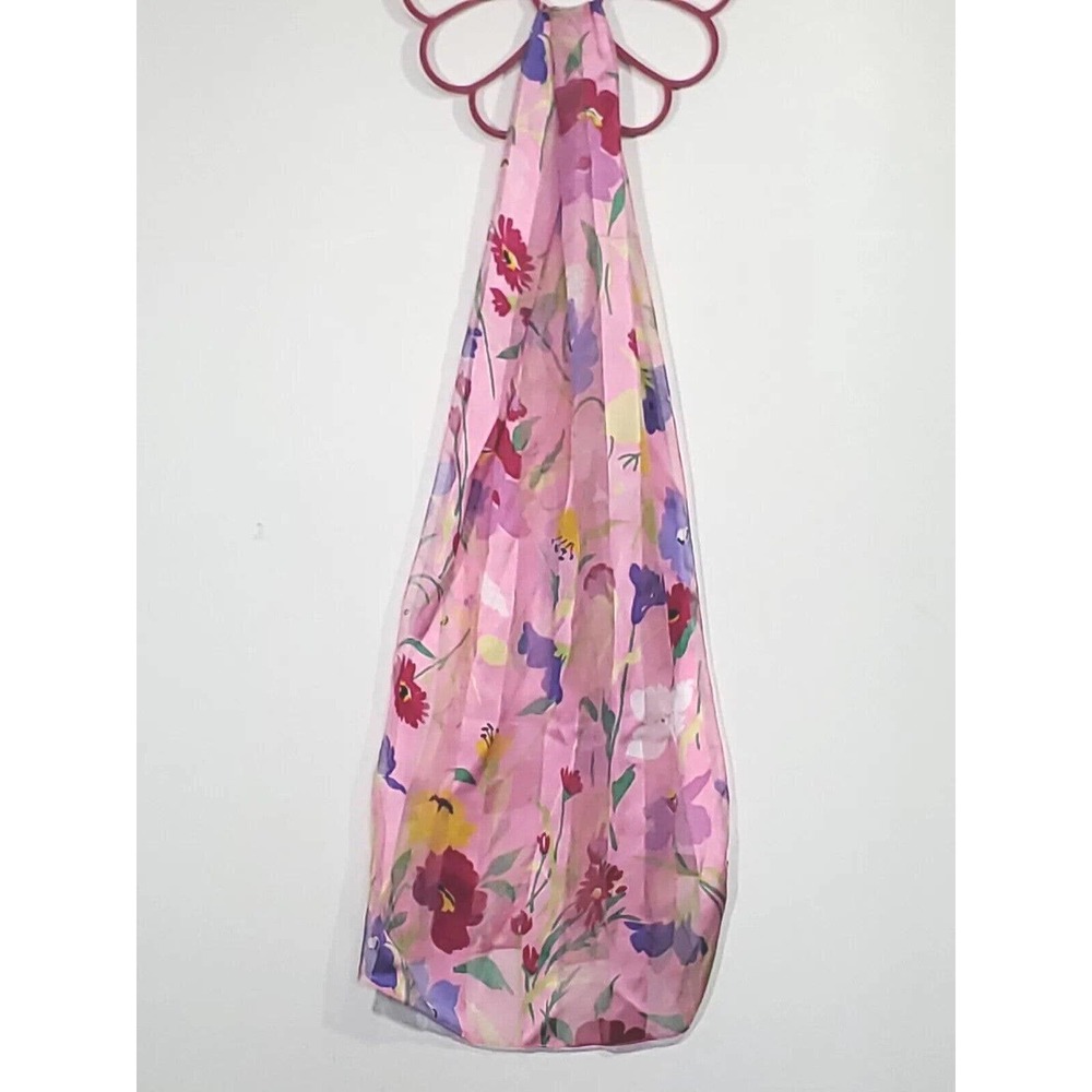 Floral Pink Multicolored Long Rectangular Satiny … - image 1